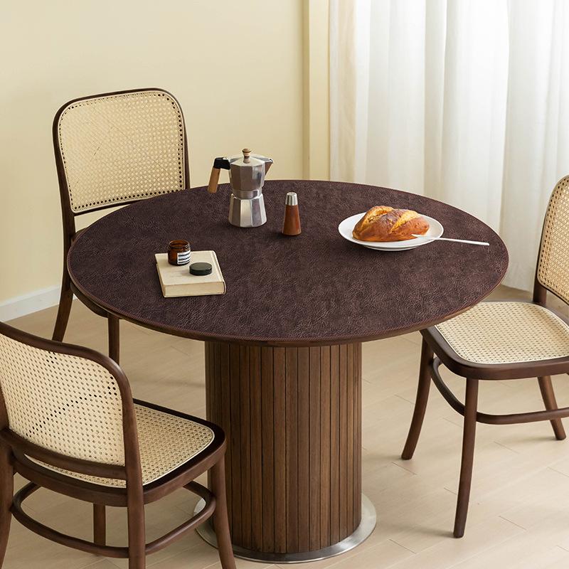 Retro Round Tablecloth Double-sided Imitation Cowhide Waterproof and Oil-proof Wash-Free Tablecloth Premium Feel Decoration Mat diameter40cm circle темно-коричневого