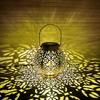 Solar Powered Iron Projection Light Outdoor Garden Hanging Lantern With Hollow Out Design For Patio Fence Decoration