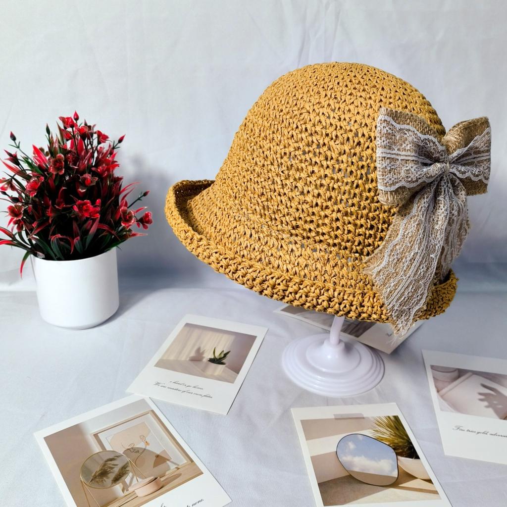 New bow summer straw hat wide brim lady fisherman hat basin hat beach hat sunshade sun hat
