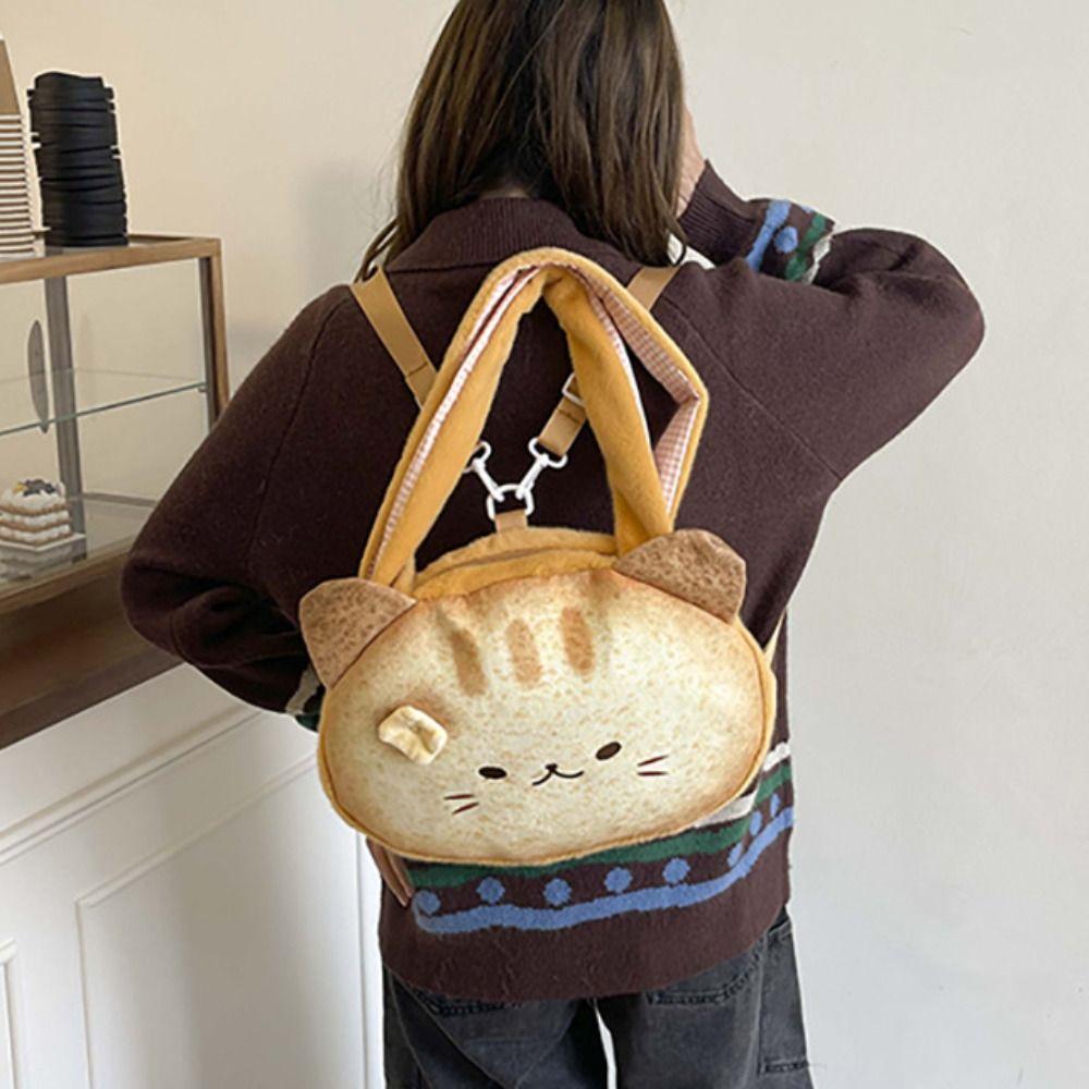 Harajuku Cartoon Toast Tote Bag Yellow Crossbody Bag Casual Butter Cat Shoulder Bag  Girls