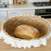 Natural French Style Desktop Woven Basket Oval Round Lace Trim Straw Storage Box Hand Woven Sundries Storage Box Desktop