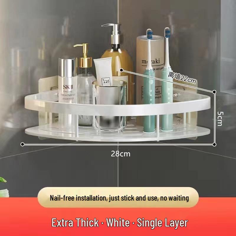 Punch-Free Suction Cup Bathroom Corner Shelf - Wall-Mounted Storage Rack for Kitchen and Washroom