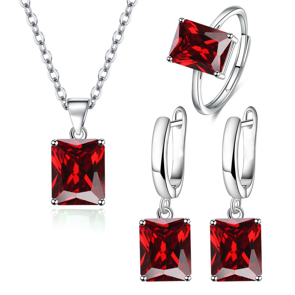 

Romantic Fashion Rectangular Ring Women S Personality Square Ear Buckle Earrings Pendant Necklace Three-Piece Set