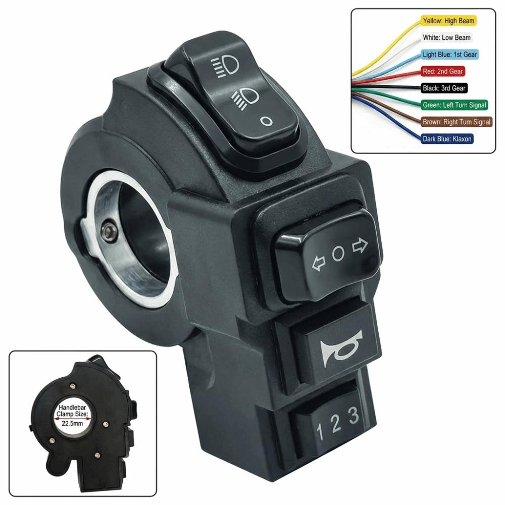 4-in-1 Headlamp Control Switch Turn Signal 9 Pin SM Connector E-Bike Headlight Switch 22mm Horn Motorcycle Handlebar Switch