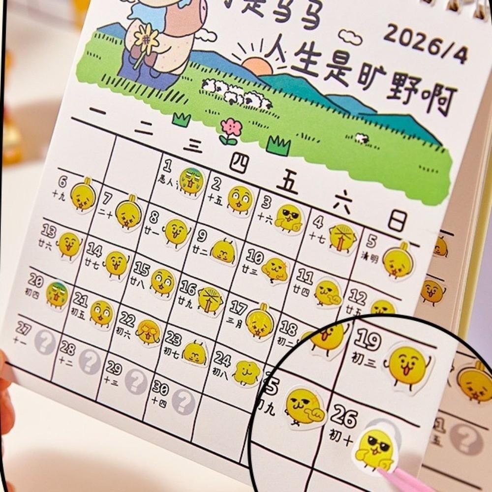 2026 Mini Tischkalender Cartoon Pferd 2026 Spiralbindungskalender Tragbarer Desktop-Kalender Zuhause