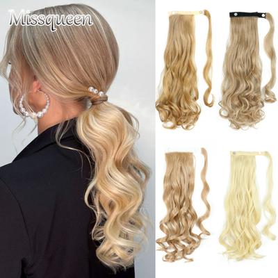 Women Fashion Long Wavy Ponytail Synthetic Fiber Natural Wavy Wrap Around Hair Extensions Daily Wear Long Wavy Hairpiece