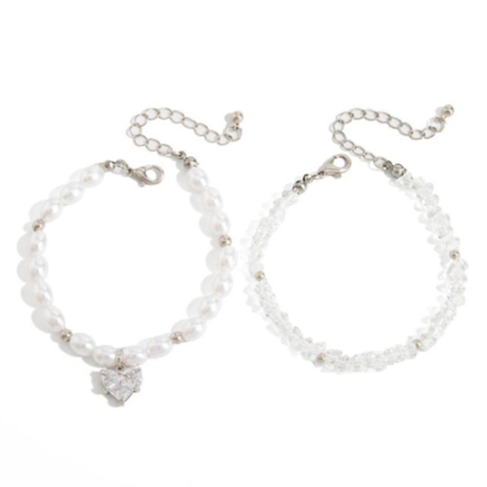 Silver Heart Pendant Bracelets Beaded Metal Hand Chain Trendy Imitation Pearl Bracelets  Gifts