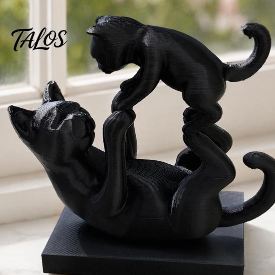 Cat Collectible Art 3D Printed Black Figurine, Modern Kitten Statue, Animal Shape Shelf Figure Desk Decoration for Home Office, Gift Lovers Piece