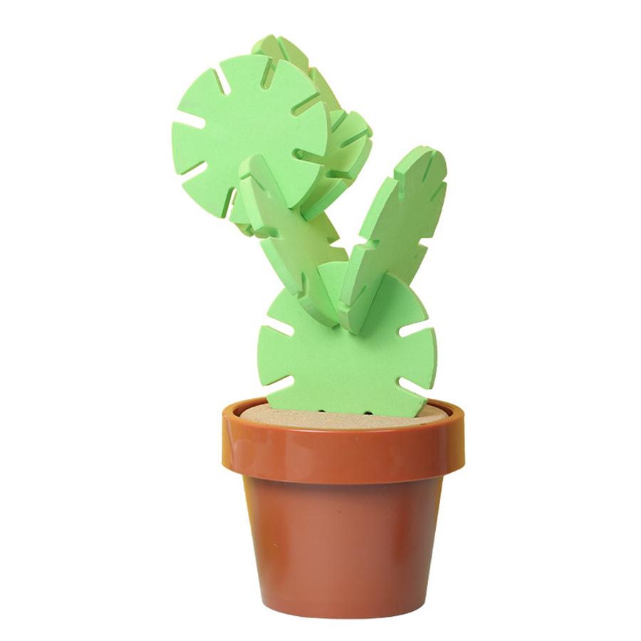 Cactus Coaster 6-Piece Green Coaster Cactus Set with Flower Pot Shaped Holder Heat Insulation Pads for for Decoration