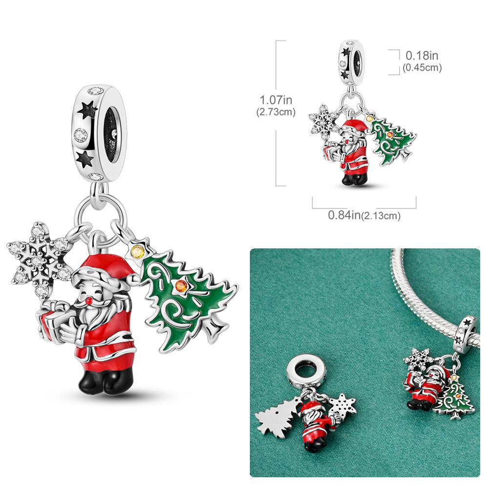 Copper Christmas Charms Fit Original Bangle Bracelet Women Pendant Tree Santa Claus Snow Beads Dangle For Christmas Gift