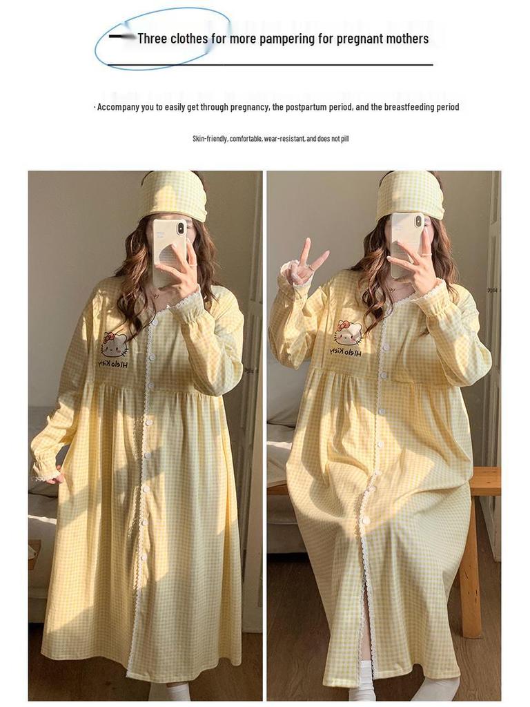 Plus Size Maternity Nightgown with Breast Pads for Postpartum, Spring, Summer, Autumn; Comfortable Labor Dress for Pregnant Women
