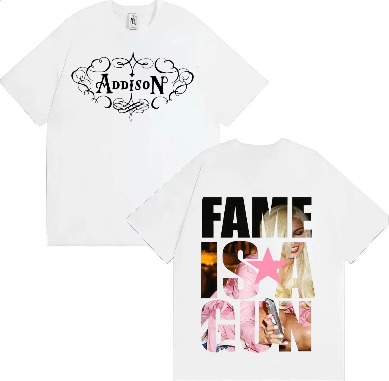 2026 Singer Addison Rae T Shirt Hipster Unisex Women Gothic Music TShirt Crewneck Y2K Short Sleeve Tee Shirt Hip Hop Unisex S