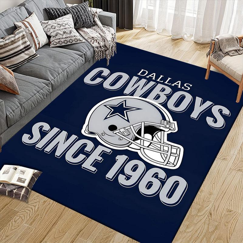 Dallas Cowboys Flannel Printed Carpet, Home Sofa Decoration for Living Room & Bedroom, Non‑Slip Play Flannel Floor Mat for Game Room