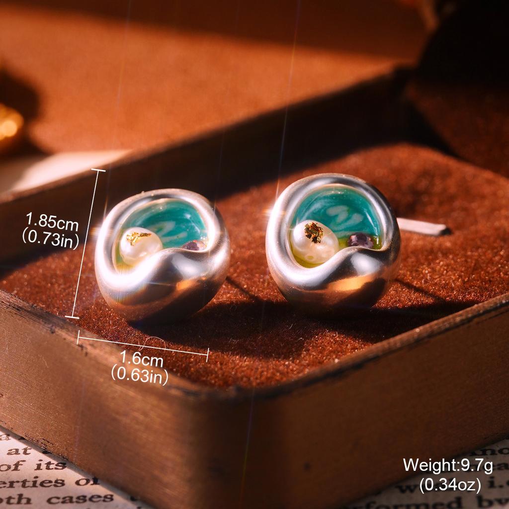 Baroque Natural Pearl Earrings 925 High-end Retro New Chinese Oil Painting New Niche Women's Earrings