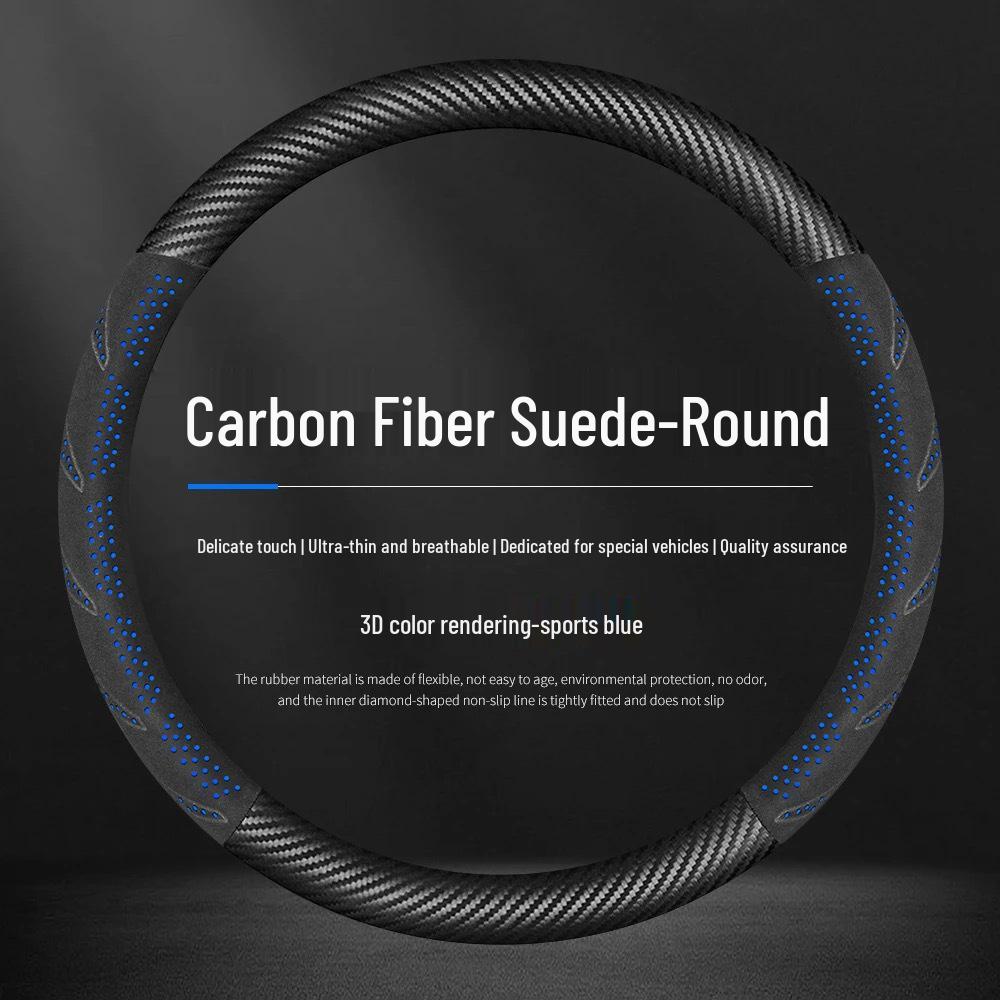 Carbon Fiber Texture Suede Steering Wheel Cover, Non-Slip, Sweat-Absorbent, Universal, All-Season Design.