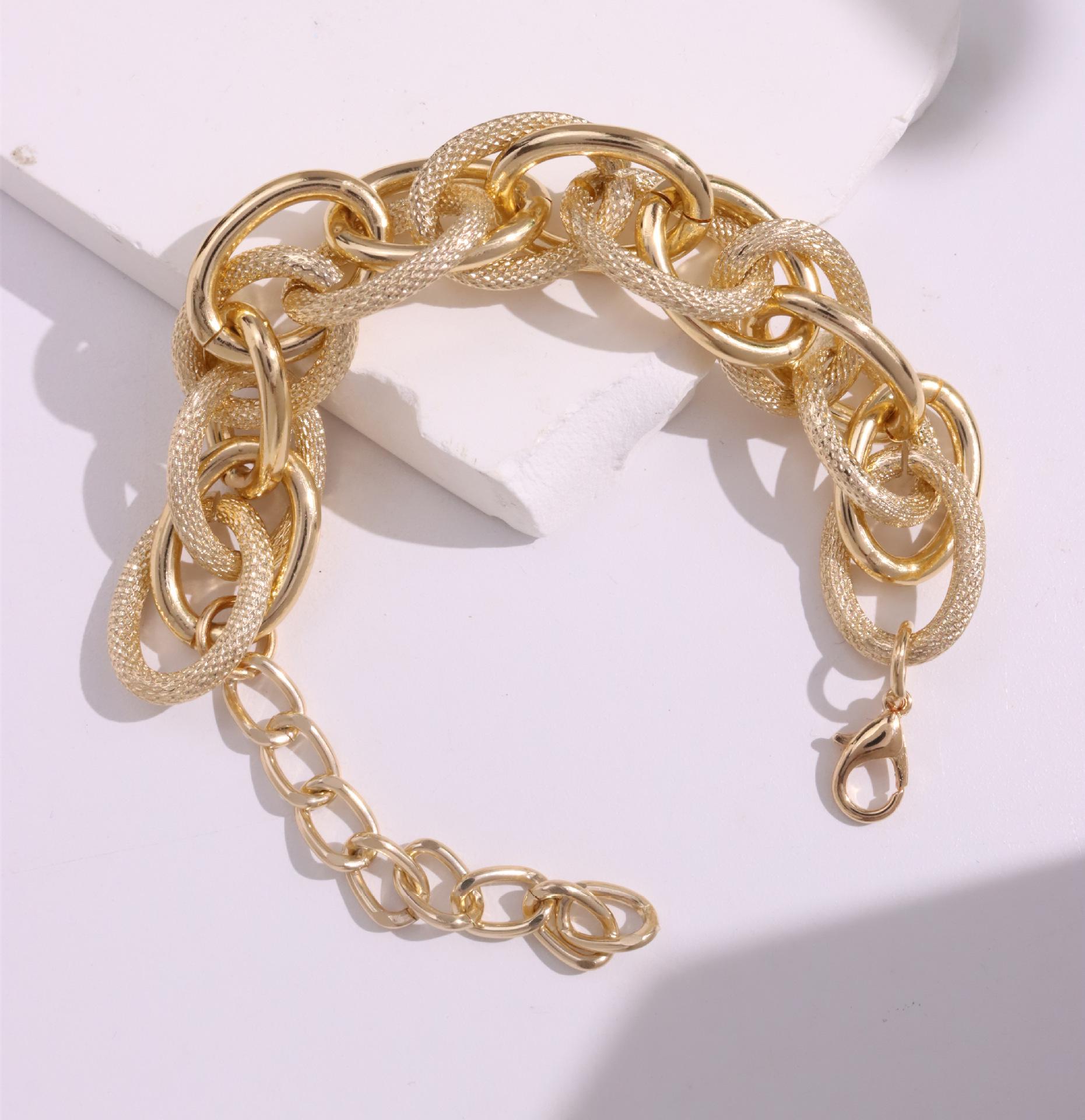 Exaggerated Ribbed Aluminum Chain Jewelry - Hip Hop Punk Style Trendy Set
