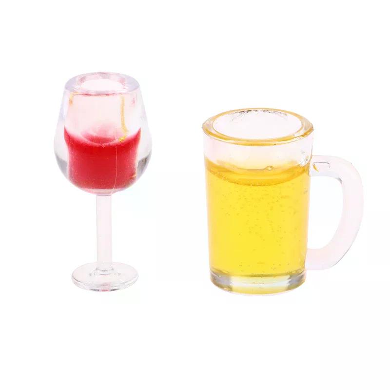 5Pcs 1:12 Dollhouse Miniature Wine Cup Beer Mug Wine Bottle Model Furniture Accessories For Doll House Decor Toy