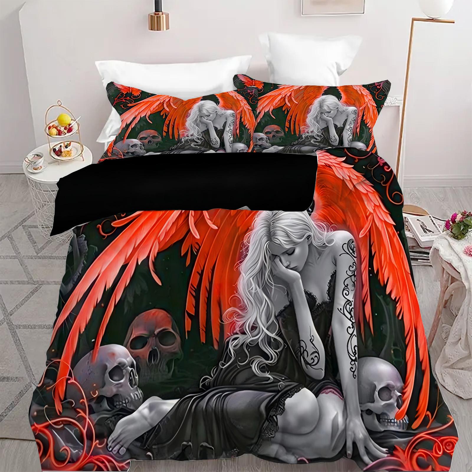 

Fantasy Angel Queen Skull 3D Printed Quilt Cover Elegant Fantasy Style Duvet Cover Set Soft Comfortable Bedding Set Pillowcases 135x200cm 2pcs