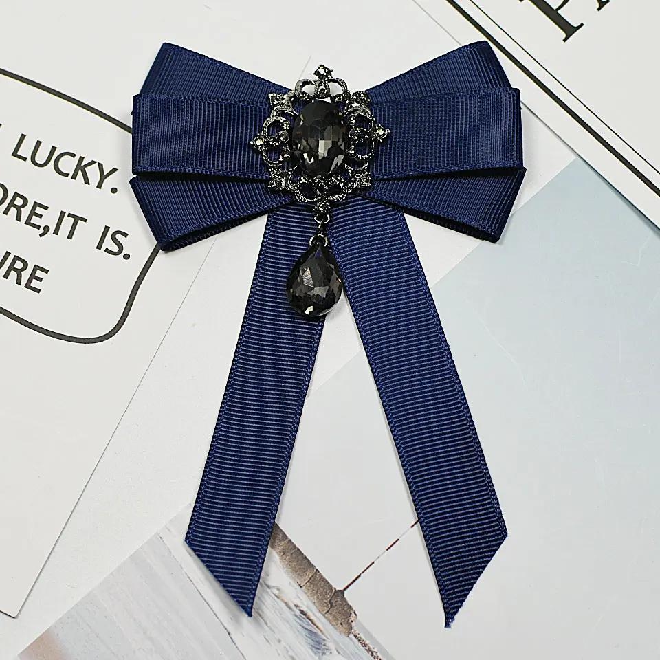 

i-Remiel Fashion Red Ribbon Bow Brooch Rhinestone Crystal Fabric Cloth Art Luxury Wedding Dress Pins And Brooches Gift For Women синій