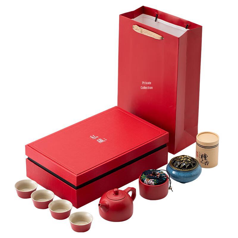 Red Ceramic Kung Fu Tea & Incense Ceremony Set