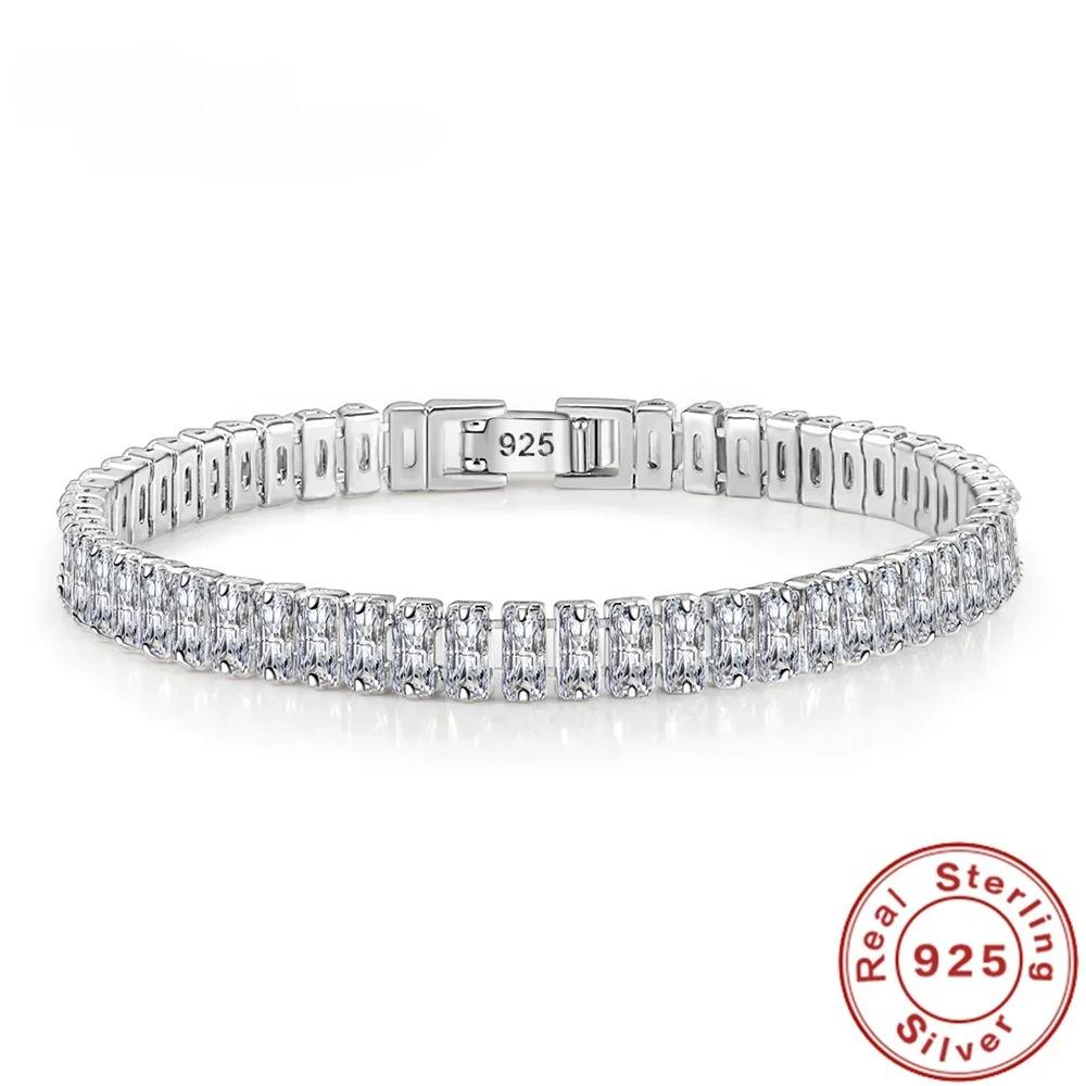925 Sterling Silver  Elegant 18CM  Zircon Crystal Bracelet for Women Engagement Wedding Gift