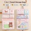 7in1 Foldable Storage Bag Large Capacity Cartoon Pattern Travel Handbag Space-saving Waterproof Clothing Organizer Bag