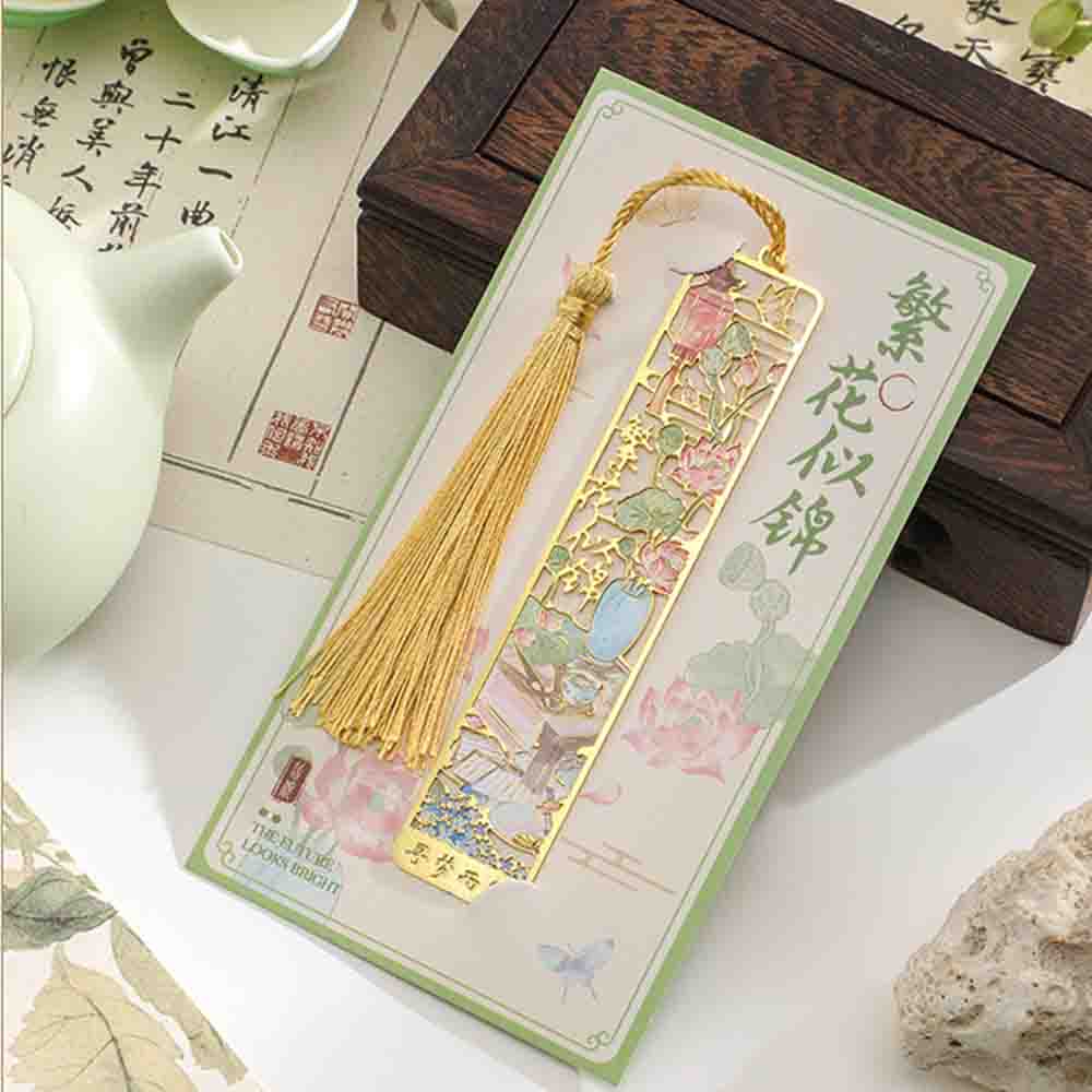 Floral Bookmark Tassel Bronzing Bookmark Metal Bookmark Hollow For Teachers Gifts Reading