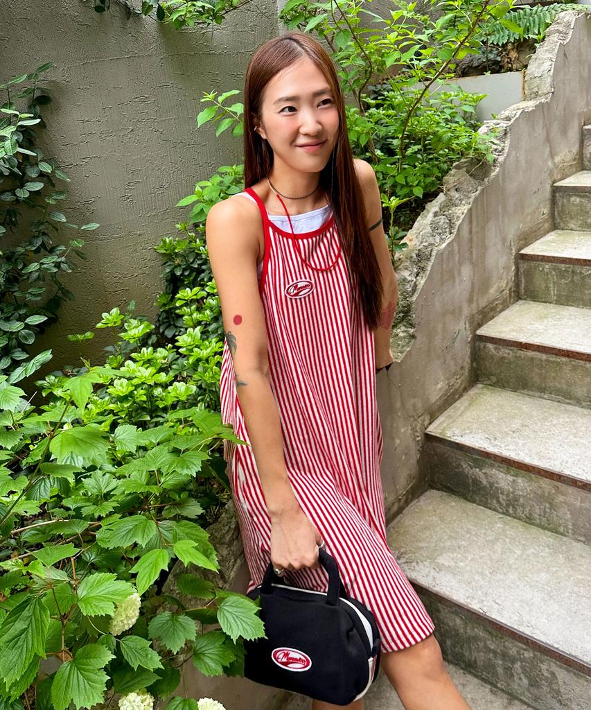 Minasu Menasoo Summer Stripe Terry Strap Onepiece_Red