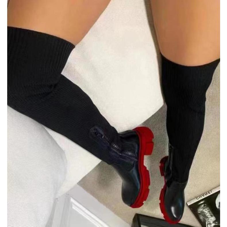 Women's Over The Knee Boots Stretch Knitted Autumn Fashion Female Platform Boot Splicing Ladies Sock Shoes Woman Long Boots