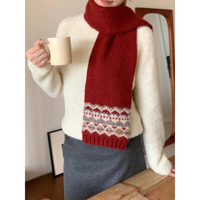 Green Christmas~ Retro Fair Island Jacquard Scarf Women's Winter New Warm Thickened Knitted Scarf