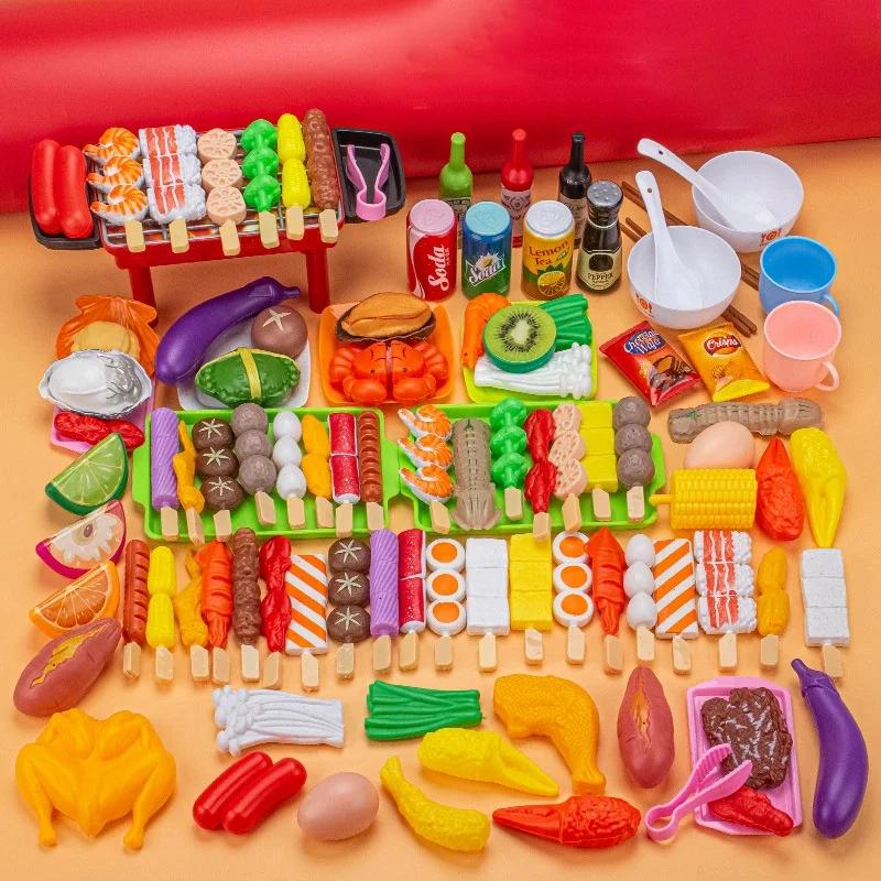 Kids Educational Pretend Play Kitchen - Simulation Vegetable Food Barbecue Cooking Sets Interactive Play House Toys For Girls