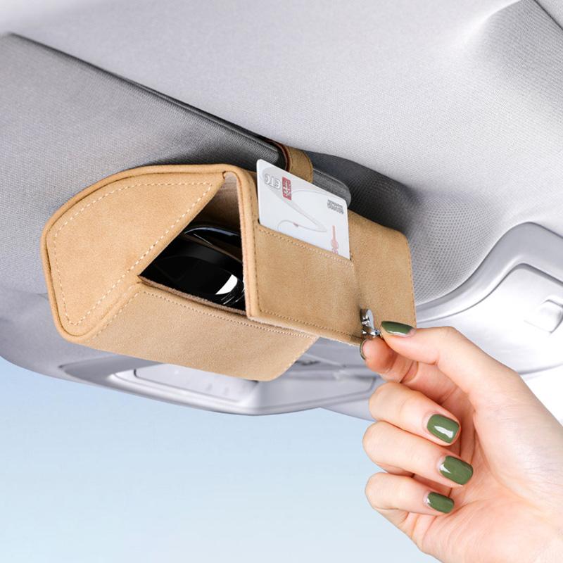 

Автомобильный солнцезащитный козырек Держатель для очков Органайзер для солнцезащитных очков Чехол для хранения Кейс с зажимом для карточек Хранение очков Автомобильные аксессуары бежевый