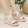 European and American large size platform Roman shoes 2025 cross strap one word with fish mouth rear zipper sandals beige