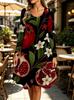 Spring Autumn Women Dress Casual Long Sleeve O-neck 3D Print Loose A-Line Dress Oversized Home Wear Robe