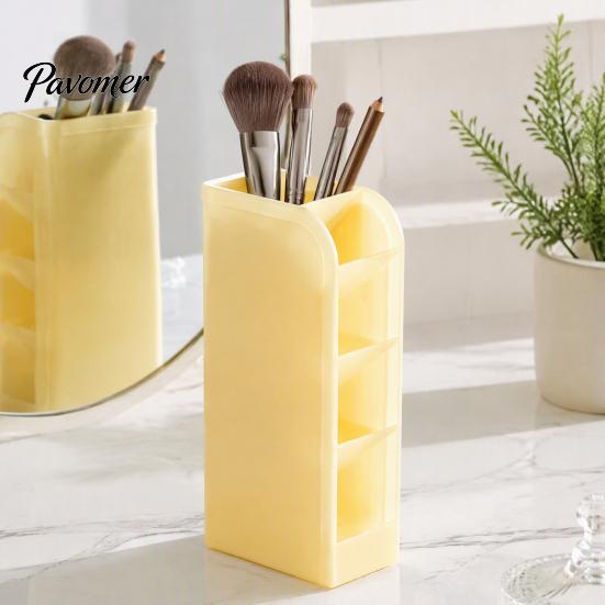 Study Table Accessories Slanted Pen Holder with 5 Compartments, Plastic Stationery Storage Organizer, Multi Compartment Organizer Macaron Colors Space