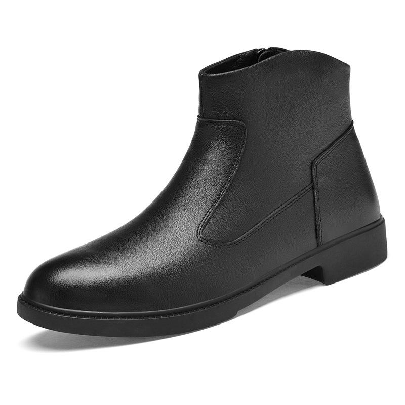 Men's Genuine Leather High-Top Boots with Side Zip and Plus Velvet Lining: Autumn/Winter Fashion Slip-On Shoes