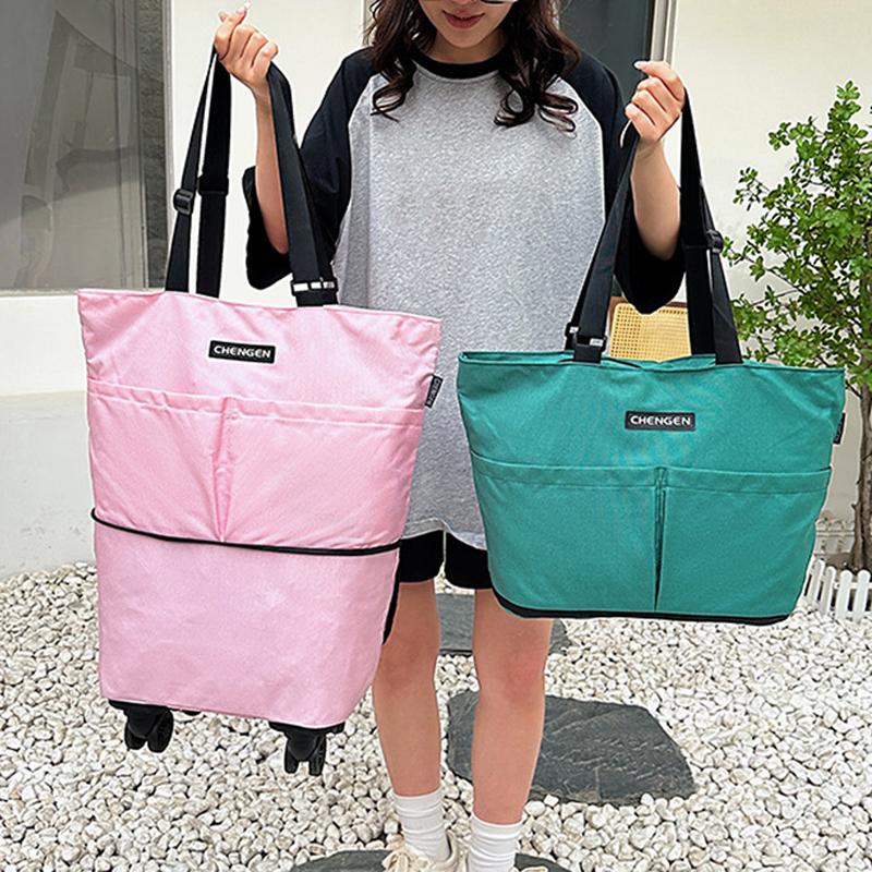 Borsa da viaggio pieghevole portatile di grande capacità con ruote a 360 gradi per la spesa al supermercato Borsa da viaggio a mano per la spesa e i viaggi di generi alimentari