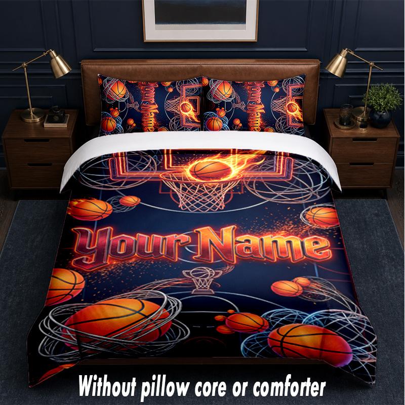 Basketball Theme Custom Text Or Name 3Pcs Bedding Set,1 Flat Sheet & 2 Pillowcases Personalized Home Bedding