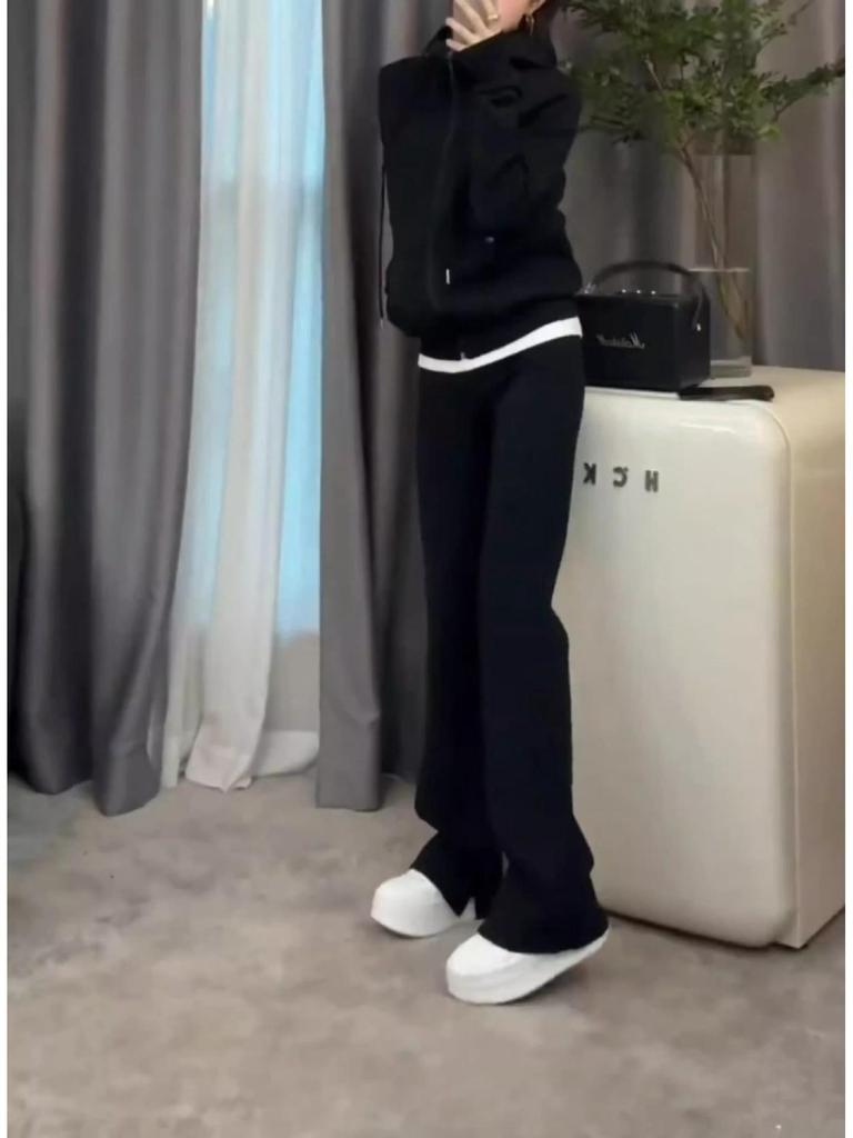 Plus Size Women's Sportswear Set: Hooded Jacket & Wide Leg Pants for Spring/Autumn – Sizes 2-300 Jin