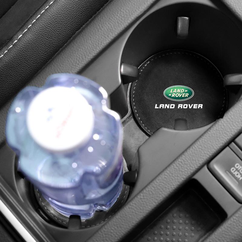 Auto Getränkehalter Pad PU Leder Schlitz Rutschfeste Untersetzermatte Emblem für Land Rover Range Rover Defender Freelander Discovery 1 2 3 Evoque Rover L322 L405