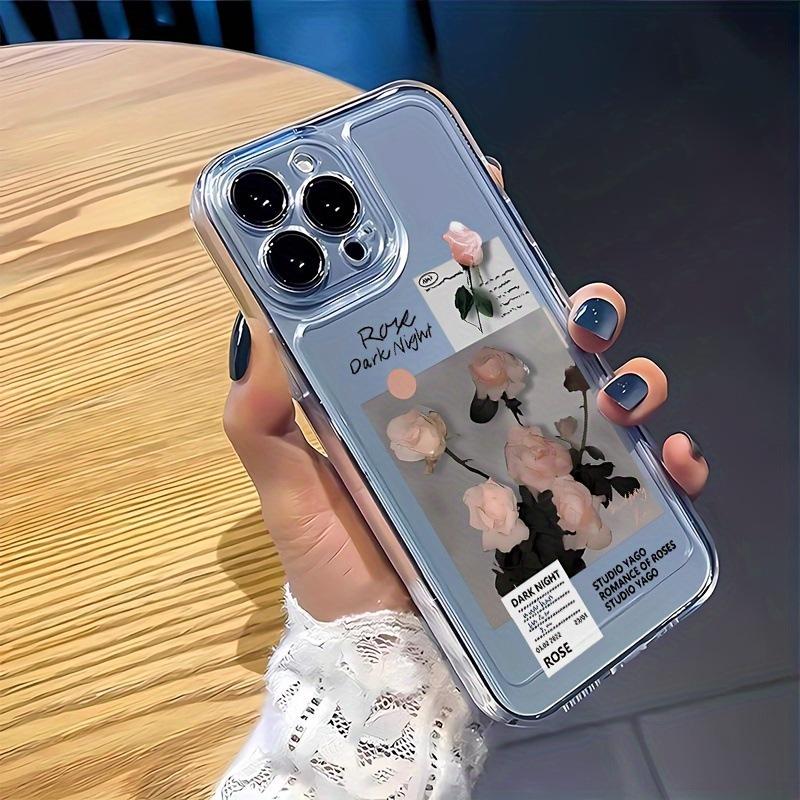 Pink Rose Flower Soft Silicone Phone Case for Apple 16 Pro Max, 15, 14, 13, 11.