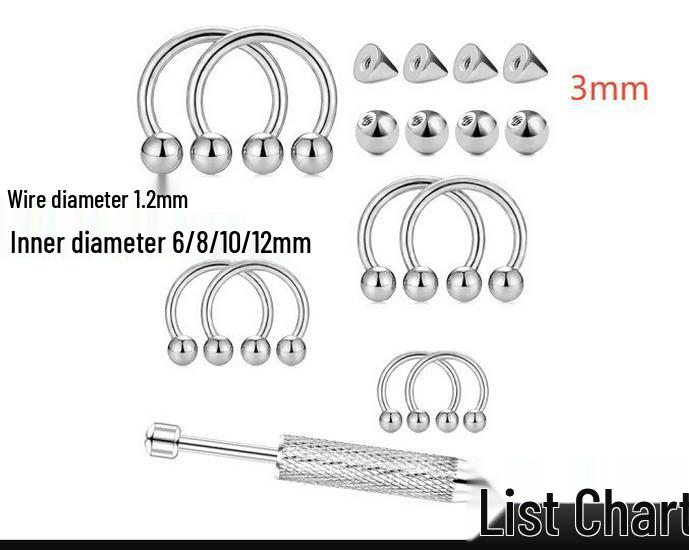 Versatile Piercing Jewelry Set: Nose Rings, Lip Studs, Tongue Rings