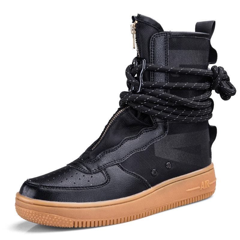 Winding Lace-up Couple High-top Board Shoes Autumn Zipper Trendy Boots Outside Breathable Martin Boots