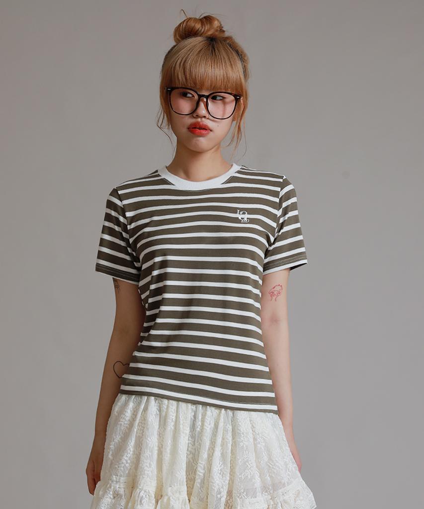 LIKE THE MOST One-Stripe Regular Short Sleeve T-Shirt_Khaki