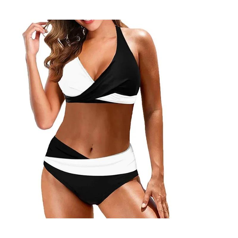 Sexy Backless Tight Bikinis 2 Piece Set Women Split Swimsuit High Waist Beach Style Block Bikinis 2025 New Summer Bikinis Set