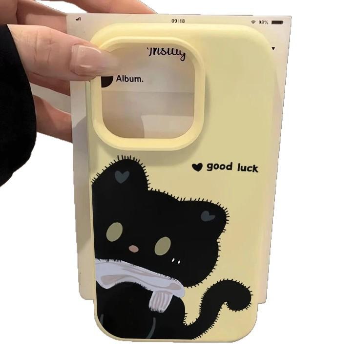 Scarf Black Cat Applicable Apple iPhone17 Mobile Phone Case 15 Glutinous Rice 14 Liquid 16 Cute 12 Large Hole 13 Women's