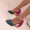 Mode Mode Nya Färgglada Kvinnor Högklackade Sandaler Sexiga Tofs Damskor med Fiskmun Pumpar Damer Öppen Tå Skor Zapatos De Mujer