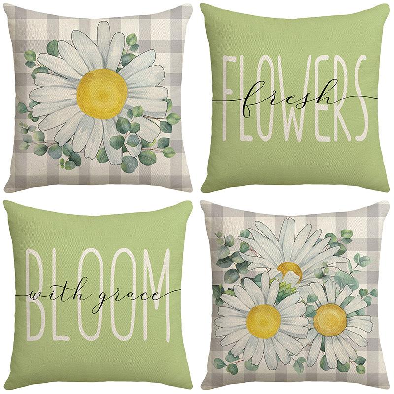 Vase Plant Linen Pillow Cover Home Sofa Bedside Home Letter Lumbar Cushion Cover Pillow