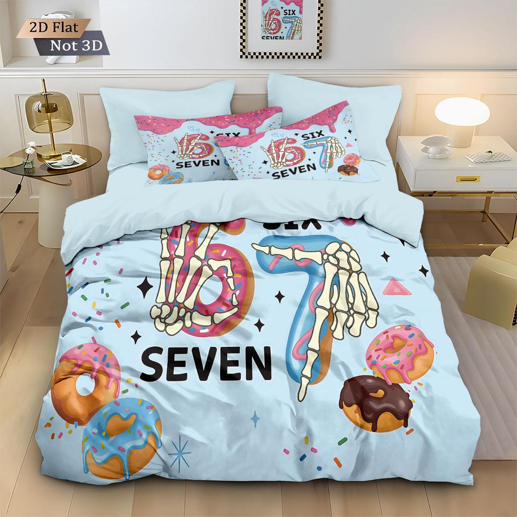 3Pcs Ice Cream 67 Element Printed Down Duvet Cover Set, Multi Size Bedroom Bedding Decoration, Machine Washable