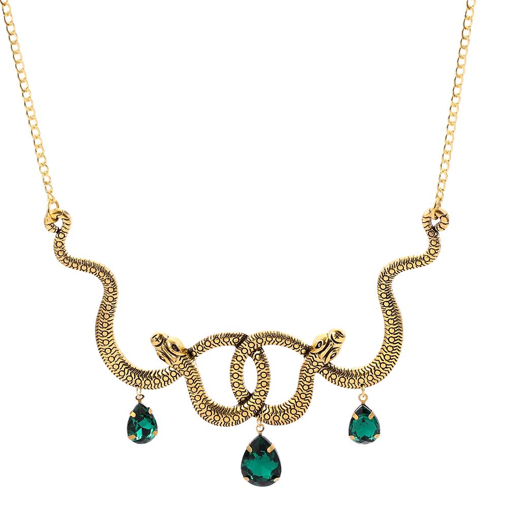 Trendy Vintage Double Snake Necklace Goth Entwined Snakes Water Drop Crystal Neck Chain For Women Party Charm Jewelry Gifts
